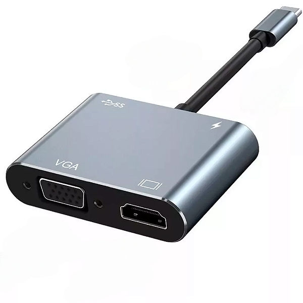 HUB USB C ADAPTADOR 4 EM 1 HDTV VGA USB 3.0 4K HD