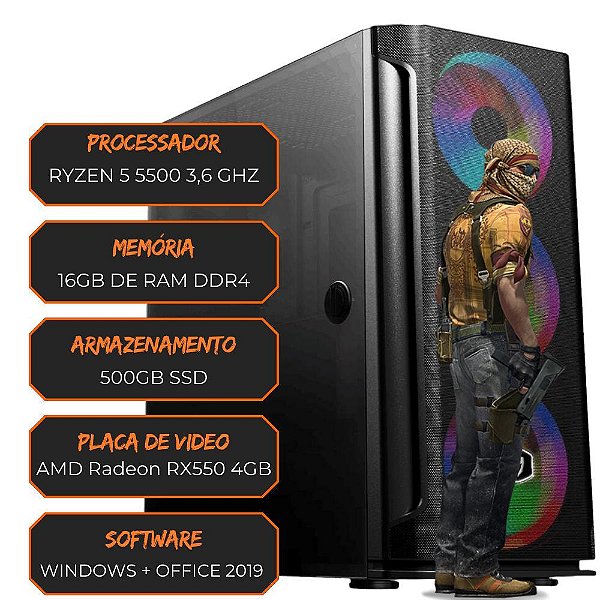 PC GAMER RYZEN 5 5500 3,6GHZ / 16GB RAM DDR4 / 500GB SSD