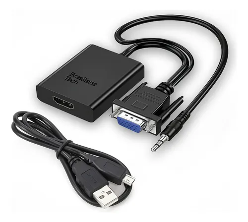 CABO CONVERSOR ADAPTADOR VGA PARA HDMI COM SAÍDA DE ÁUDIO P2 E USB