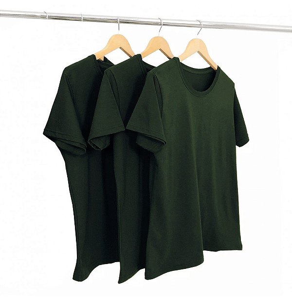 Kit 3 Camisetas Masculina Malha Fria PV Verde Musgo