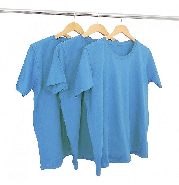 Kit 3 Camisetas Masculina Malha Fria PV Azul Turquesa