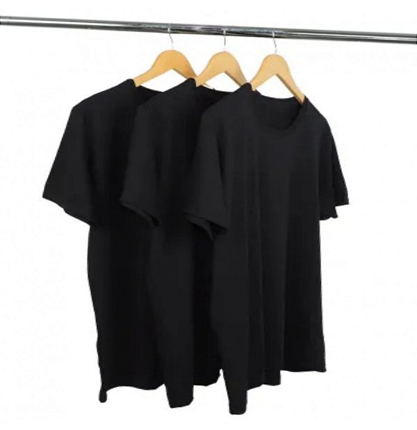 Kit 3 Camisetas Masculina Malha Fria PV Preta