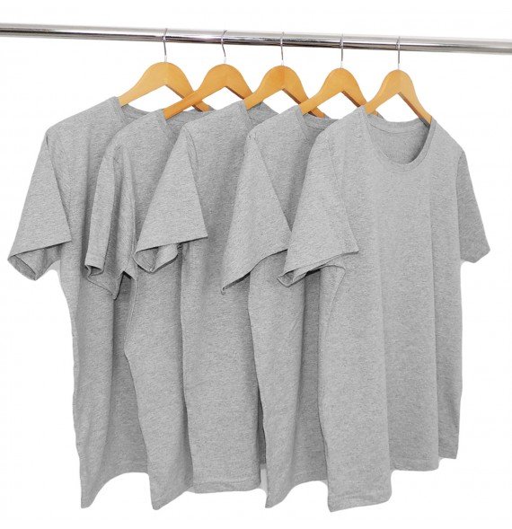 Kit 5 Camisetas Masculina Malha Fria PV Cinza Mescla