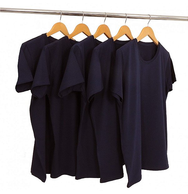 Kit 5 Camisetas Masculina Malha Fria PV Azul Marinho