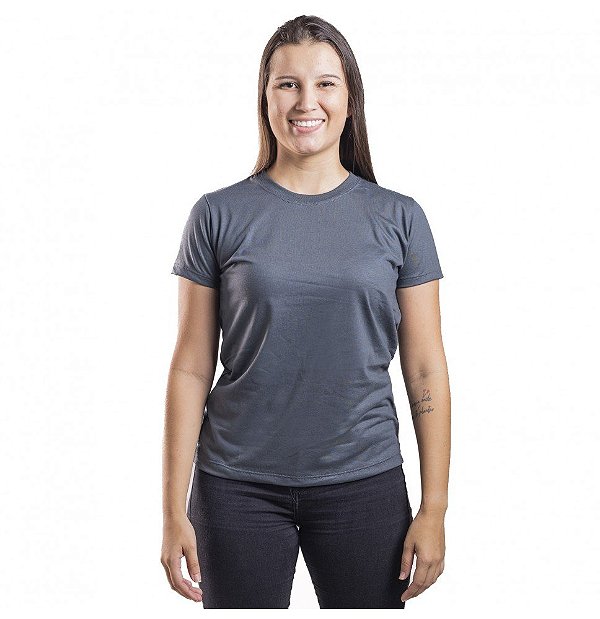 Baby Look Malha Feminina Fria Cinza Chumbo