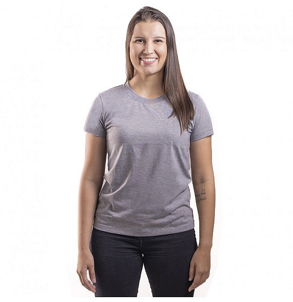 Baby Look Feminina Malha Fria PV Cinza Mescla