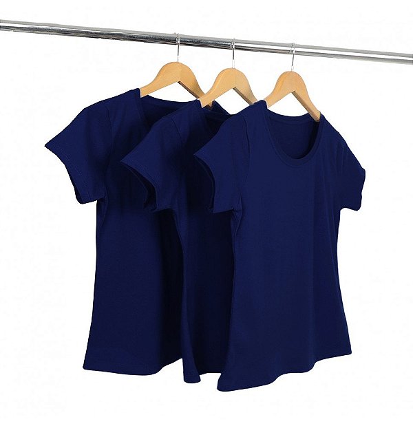 Kit 3 Baby Look Malha Fria Azul Marinho