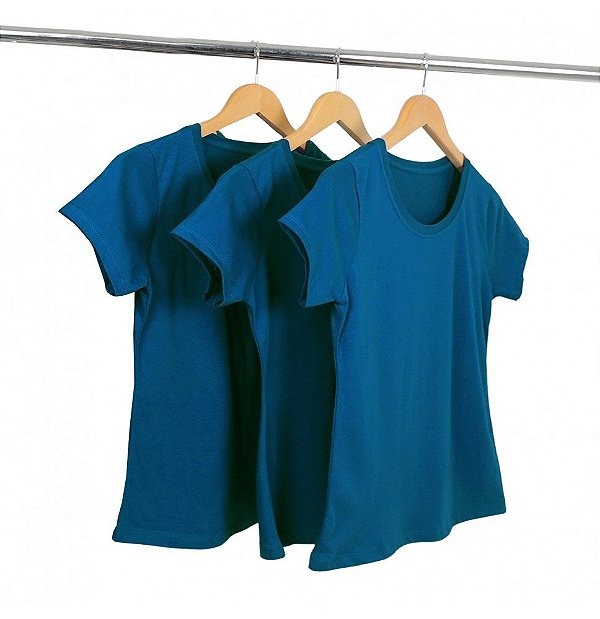 Kit 3 Baby Look Malha Fria Azul Petroleo