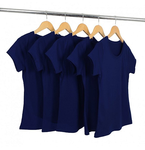 Kit 5 Baby Look Malha Fria Azul Marinho