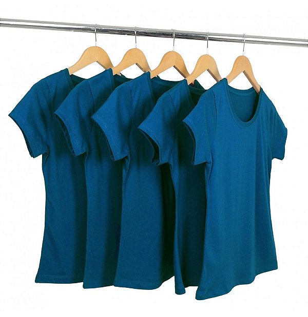 Kit 5 Baby Look Malha Fria Azul Petroleo