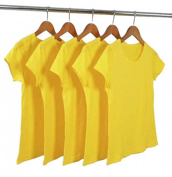 Kit 5 Baby Look Malha Fria Amarelo Ouro