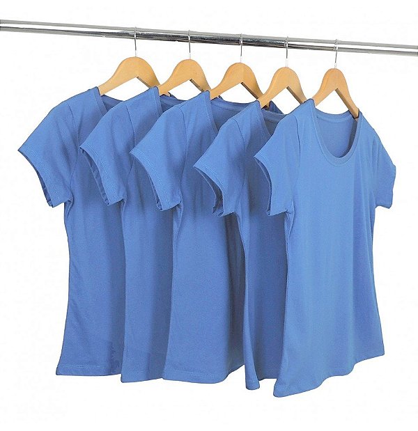 Kit 5 Baby Look Malha Fria Azul Turquesa
