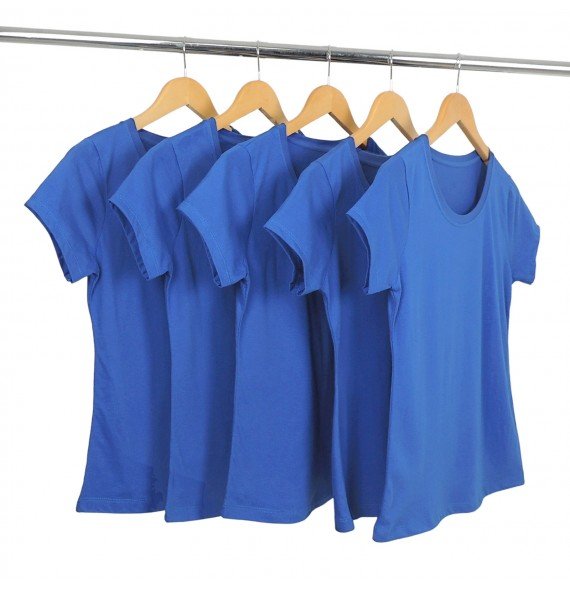 Kit 5 Baby Look Malha Fria Azul Royal