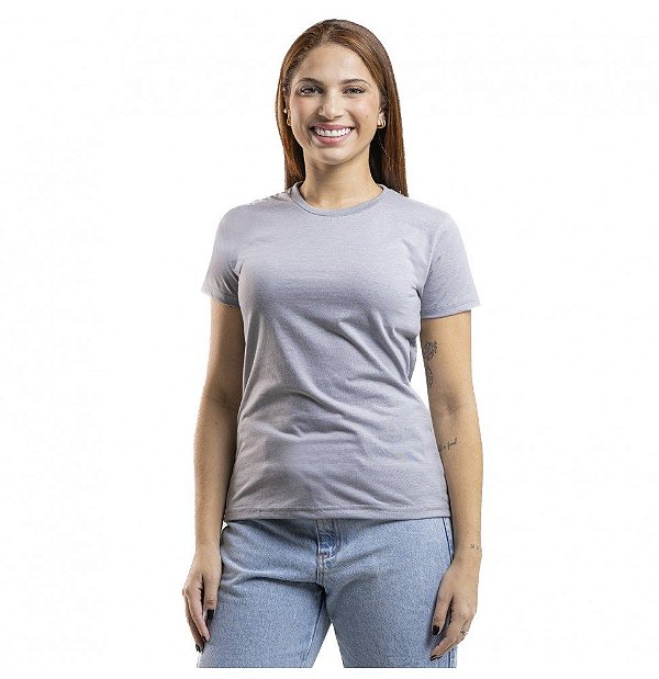 Baby Look Algodão Cinza Mescla Premium Basic