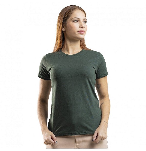 Baby Look Algodão Verde Musgo Premium Basic