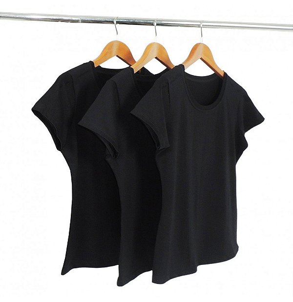 Kit 3 Baby Look Algodão Preta Premium Basic