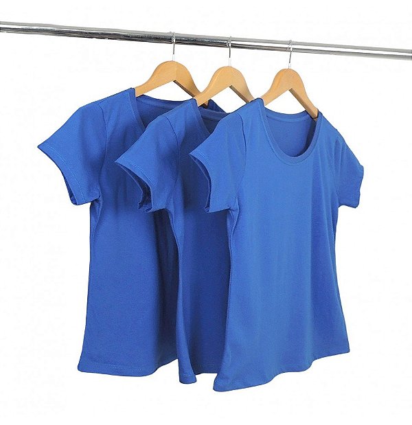 Kit 3 Baby Look Algodão Azul Royal Premium Basic