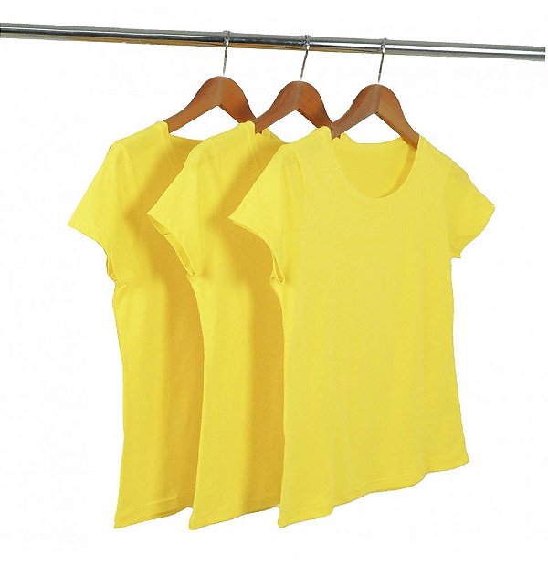 Kit 3 Baby Look Algodão Amarelo Ouro Premium Basic