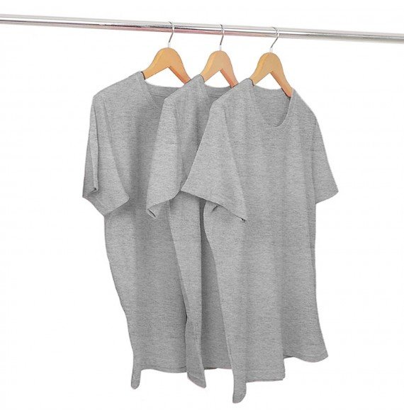 Kit 3 Camisetas Algodão Cinza Mescla Premium