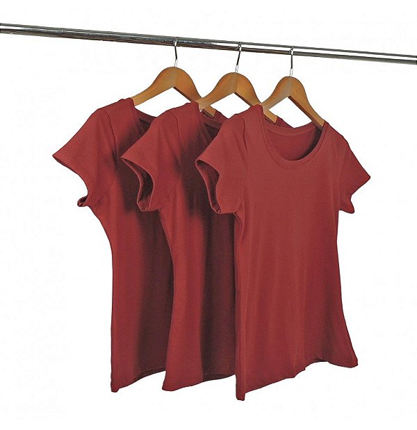 Kit 3 Baby Look Algodão Vinho Premium Basic