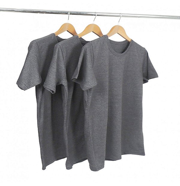 Kit 3 Camisetas Algodão Mescla Preto Premium