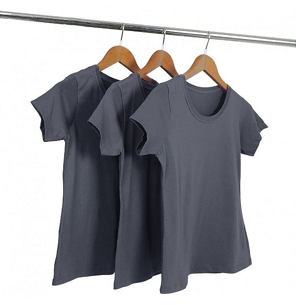 Kit 3 Baby Look Algodão Cinza Chumbo Premium Basic