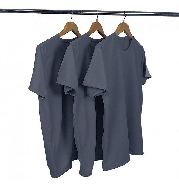 Kit 3 Camisetas Algodão Cinza Chumbo Premium