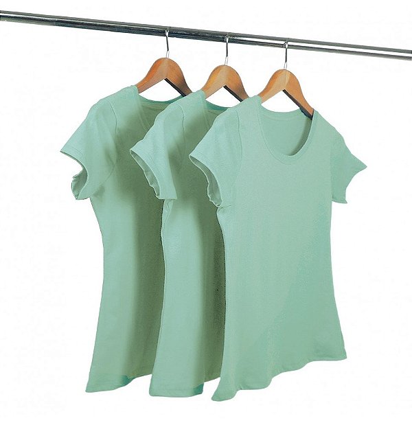 Kit 3 Baby Look Algodão Verde Hortelã Premium Basic