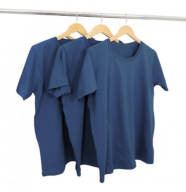 Kit 3 Camisetas Algodão Azul Petróleo Premium