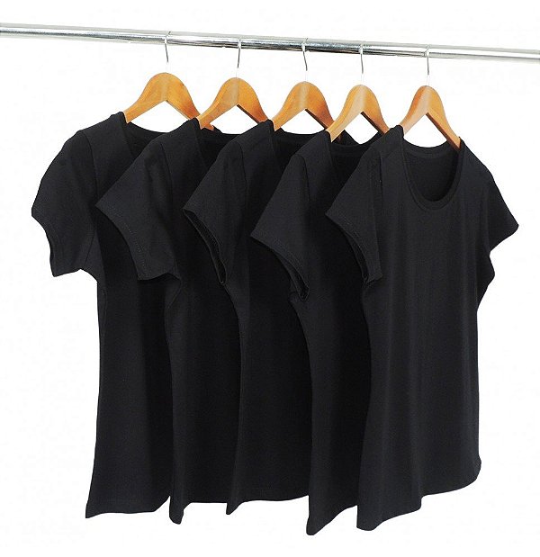 Kit 5 Baby Look Algodão Preta Premium Basic