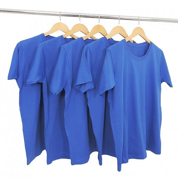 Kit 5 Camisetas Algodão Azul Royal Premium