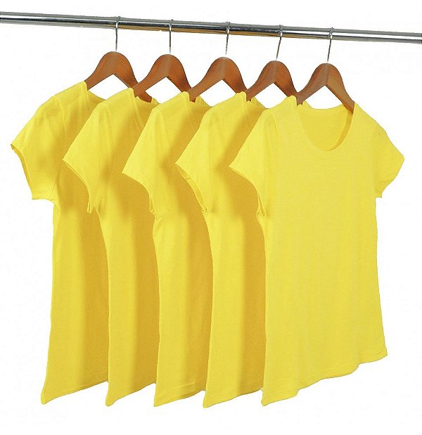 Kit 5 Baby Look Algodão Amarelo Ouro Premium Basic