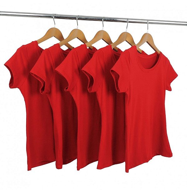 Kit 5 Baby Look Algodão Vermelha Premium Basic