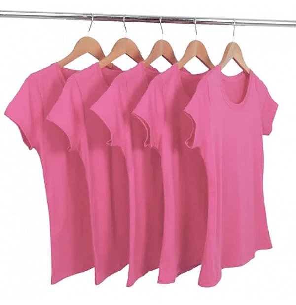 Kit 5 Baby Look Algodão Rosa Pink Premium Basic