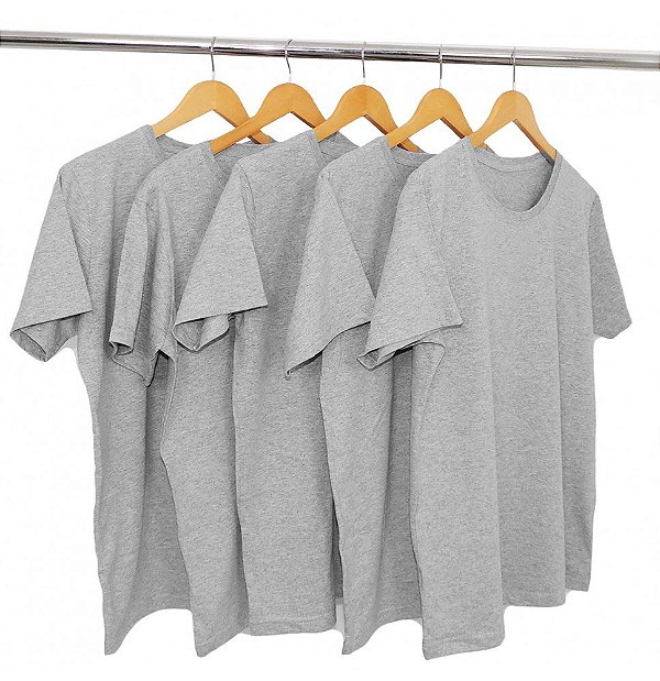 Kit 5 Camisetas Algodão Cinza Prata Premium