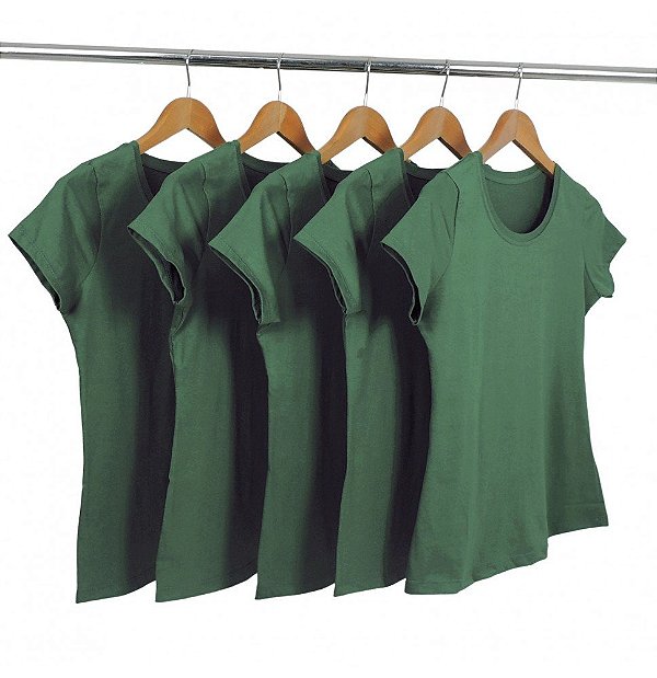 Kit 5 Baby Look Algodão Verde Musgo Premium Basic