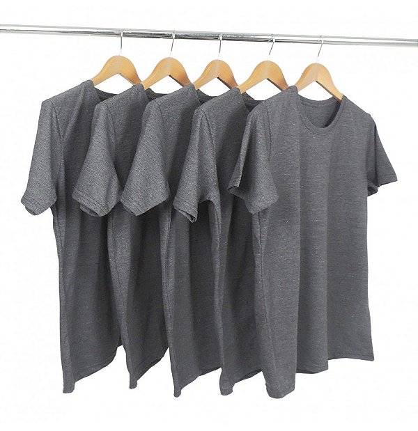 Kit 5 Camisetas Algodão Mescla Preto Premium