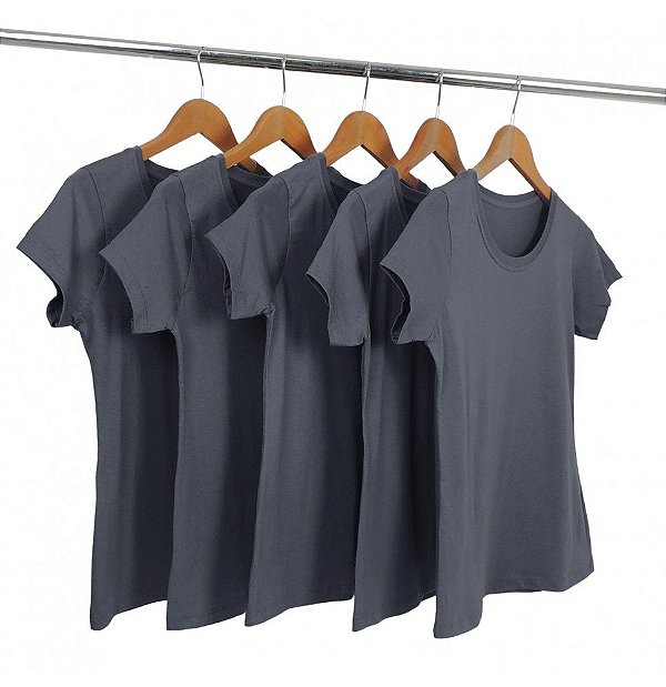 Kit 5 Baby Look Algodão Cinza Chumbo Premium Basic