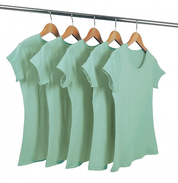 Kit 5 Baby Look Algodão Verde Hortelã Premium Basic