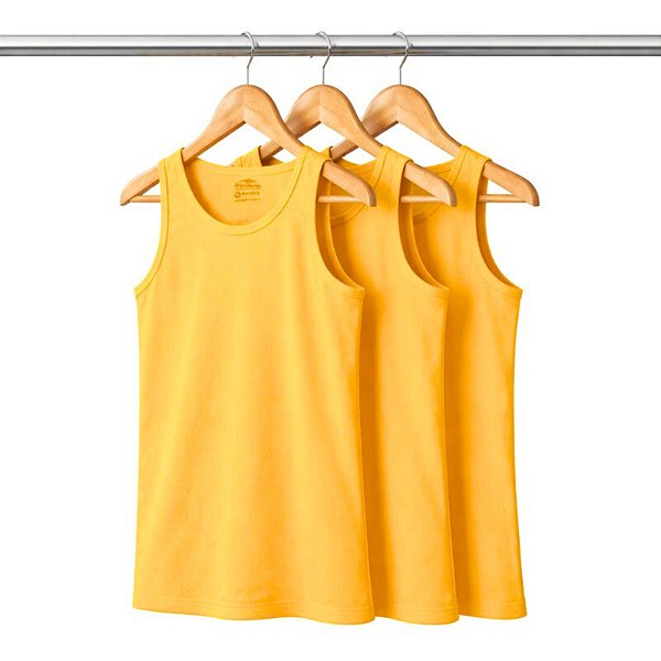 Kit 3 Regatas Amarelo Ouro Masculina Algodão Premium
