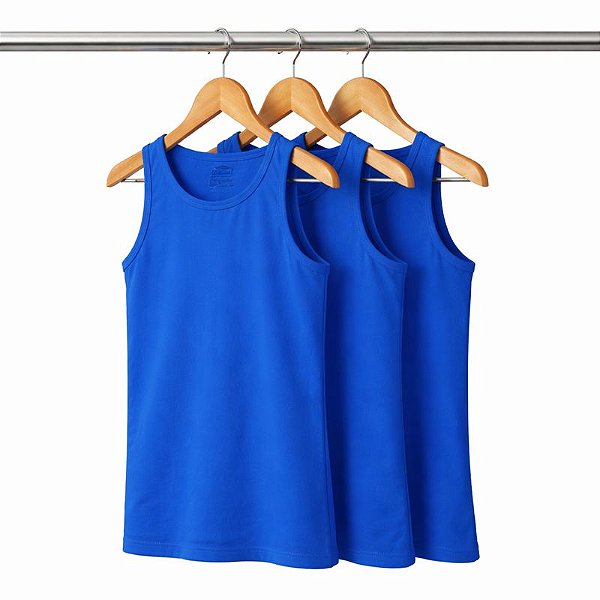 Kit 3 Regatas Azul Royal Masculina Algodão Premium