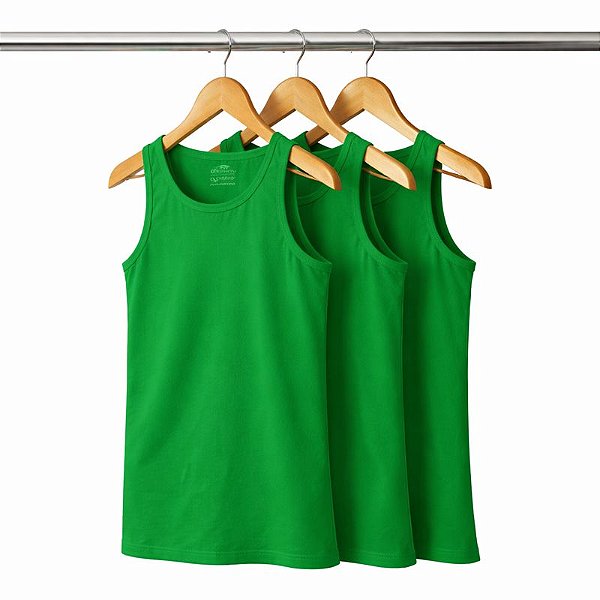 Kit 3 Regatas Verde Bandeira Masculina Algodão Premium