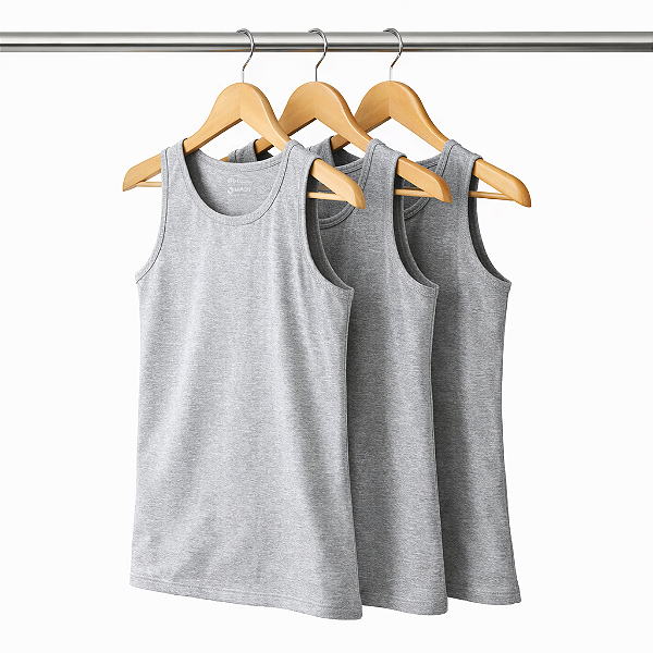 Kit 3 Regatas Cinza Mescla Masculina Algodão Premium