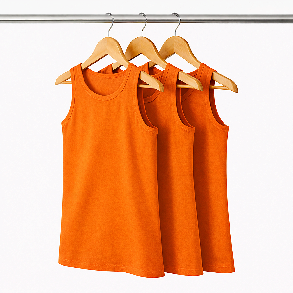 Kit 3 Regatas Laranja Masculina Algodão Premium