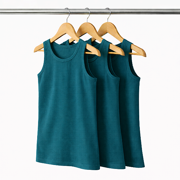 Kit 3 Regatas Azul Petróleo Masculina Algodão Premium