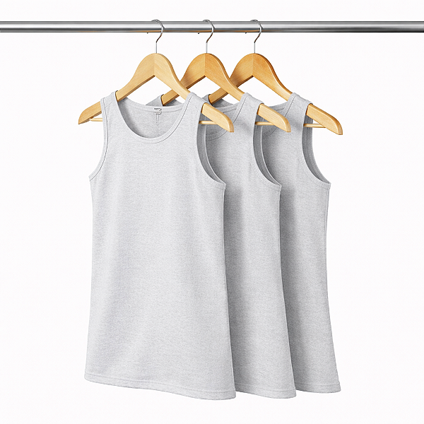 Kit 3 Regatas Cinza Prata Masculina Algodão Premium