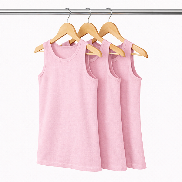 Kit 3 Regatas Rosa Claro Masculina Algodão Premium