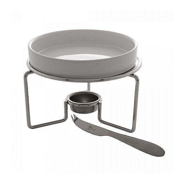 Rechaud para queijo brie com faca aço inox