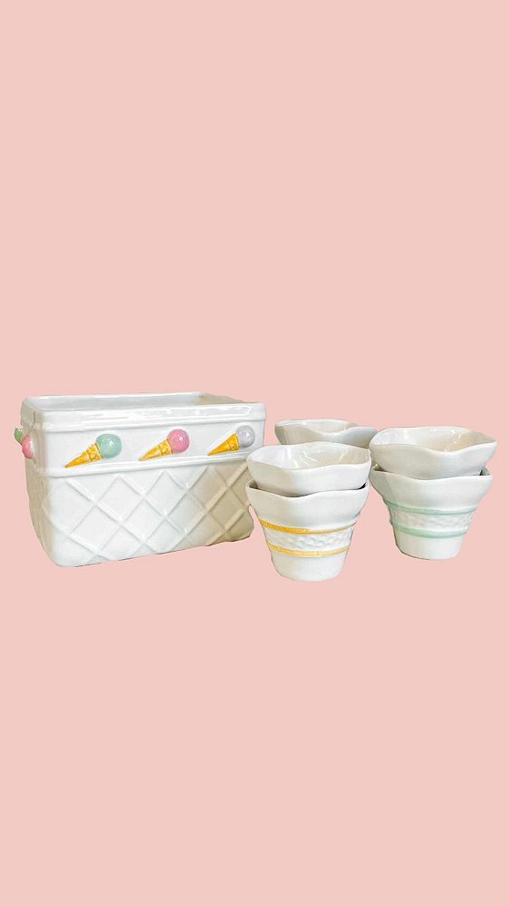 Conjunto 7 peças em cerâmica para sorvete