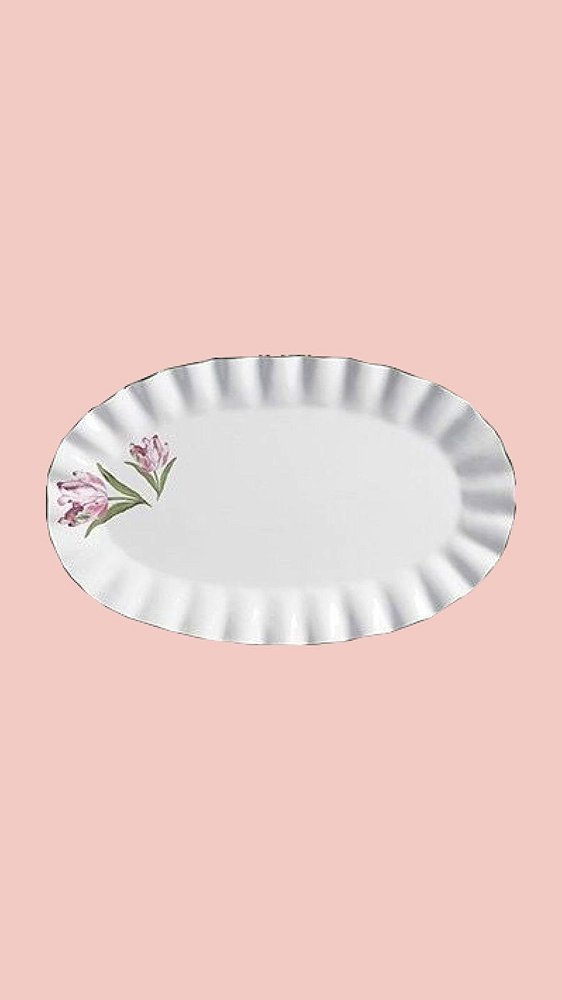 Travessa oval em cerâmica linha tulipas rosa